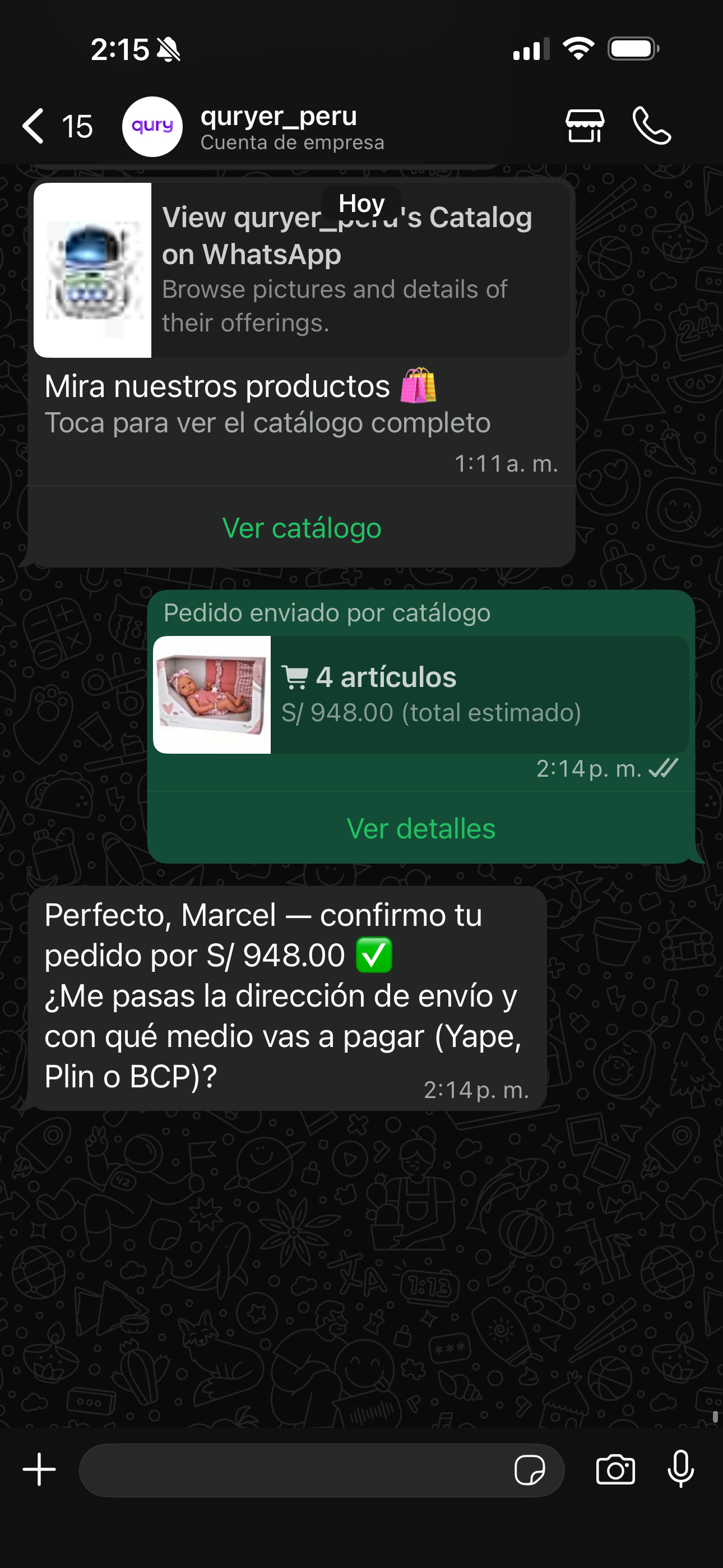 Flujo de compra desde el catálogo de WhatsApp